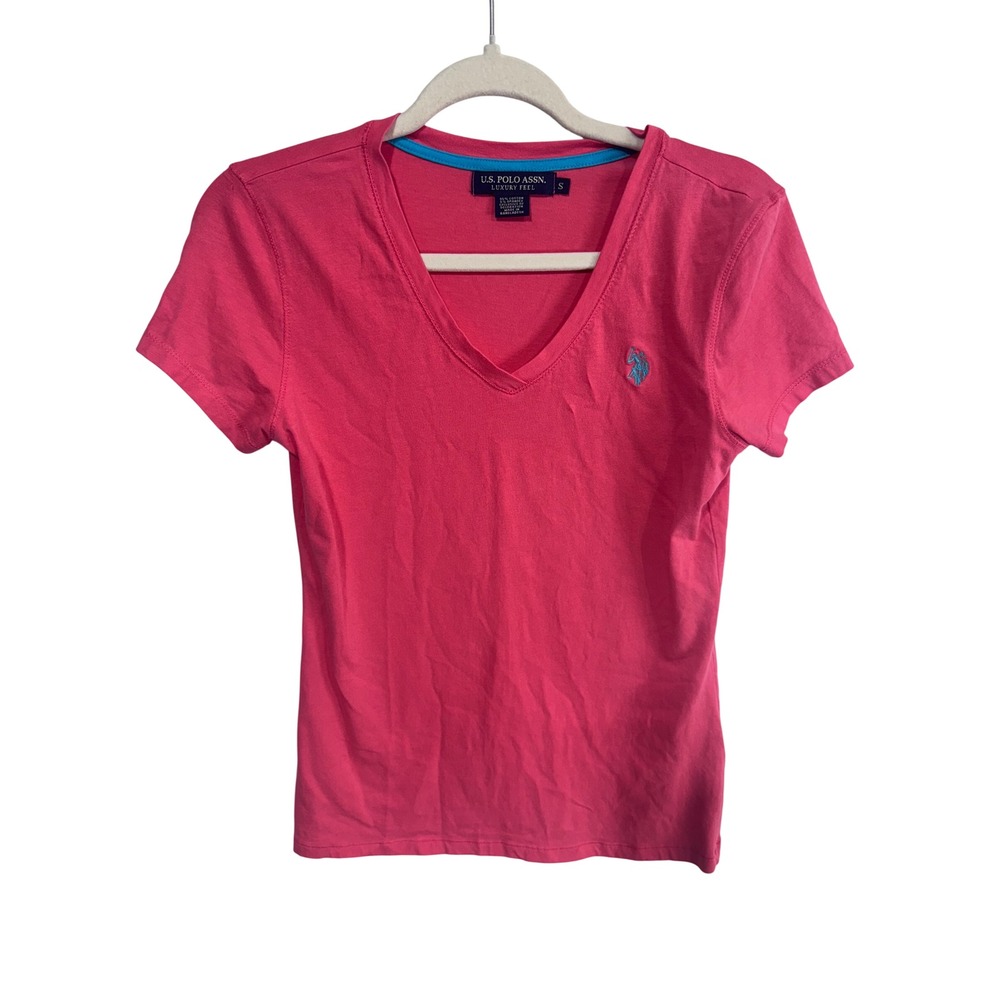 U.S. Polo Assn. S Pink V-Neck T-Shirt Women's Luxury Feel Short Sleeve